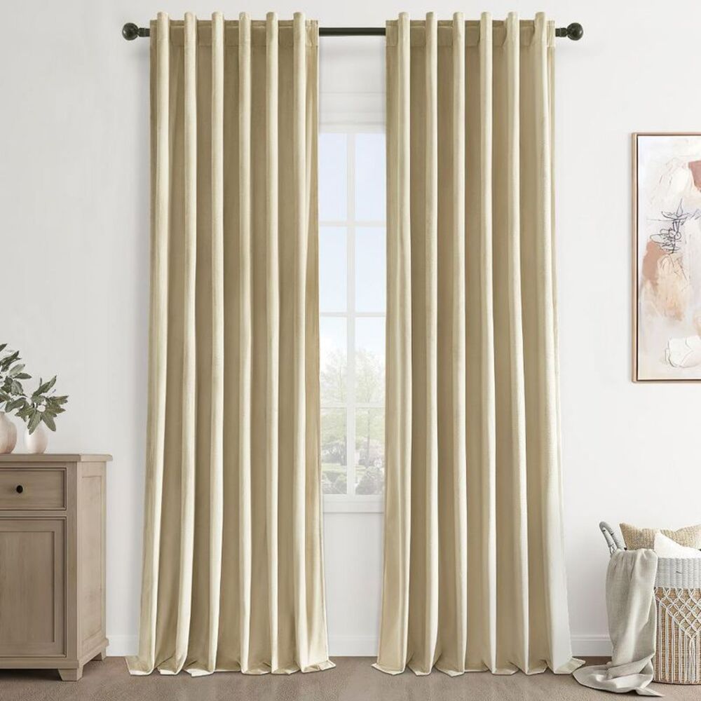Topfinel - Beige Velvet Curtains 84 Inches Long for Bedroom B Brown